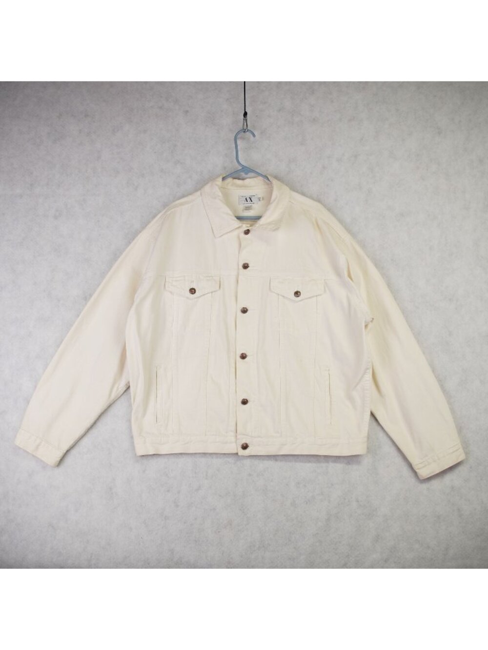 Vintage Armani Exchange Mens Denim Jacket XL Cream Casual Button-Up Y2K 90s